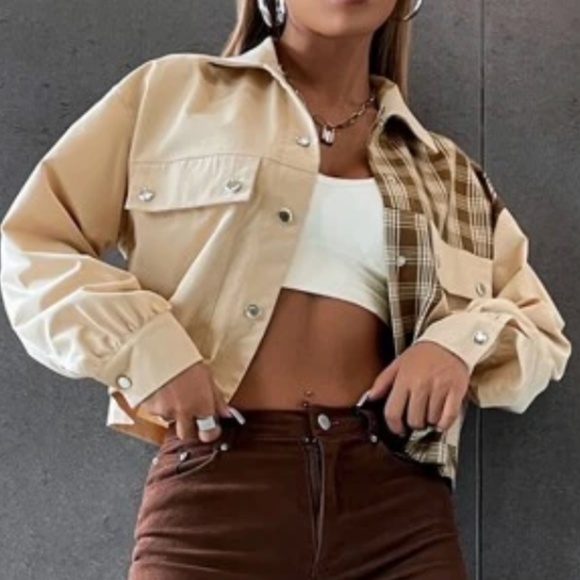 Cozy Plaid print button up Oversized Jacket Shacket - Picture 4 of 5